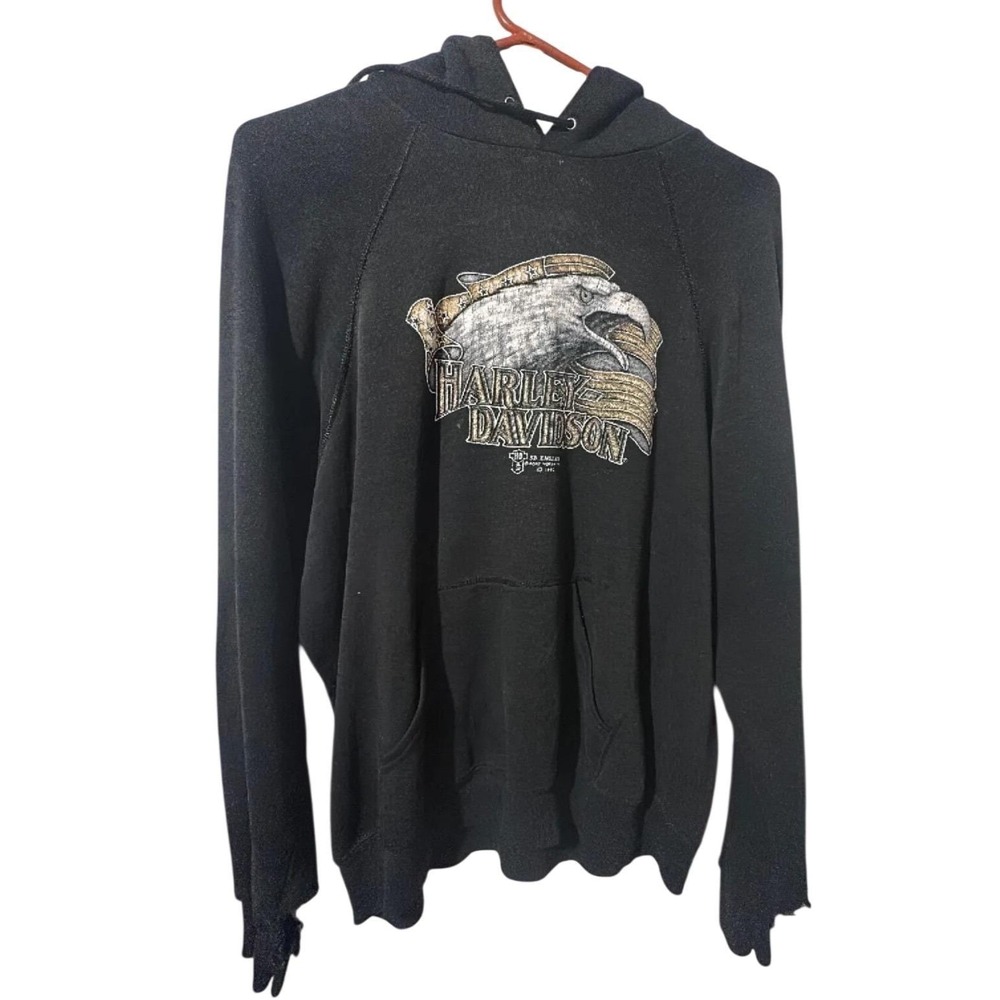 Vintage 1982 Harley Davidson 3D Emblem Eagle Hoodie Twin Cities MN Black